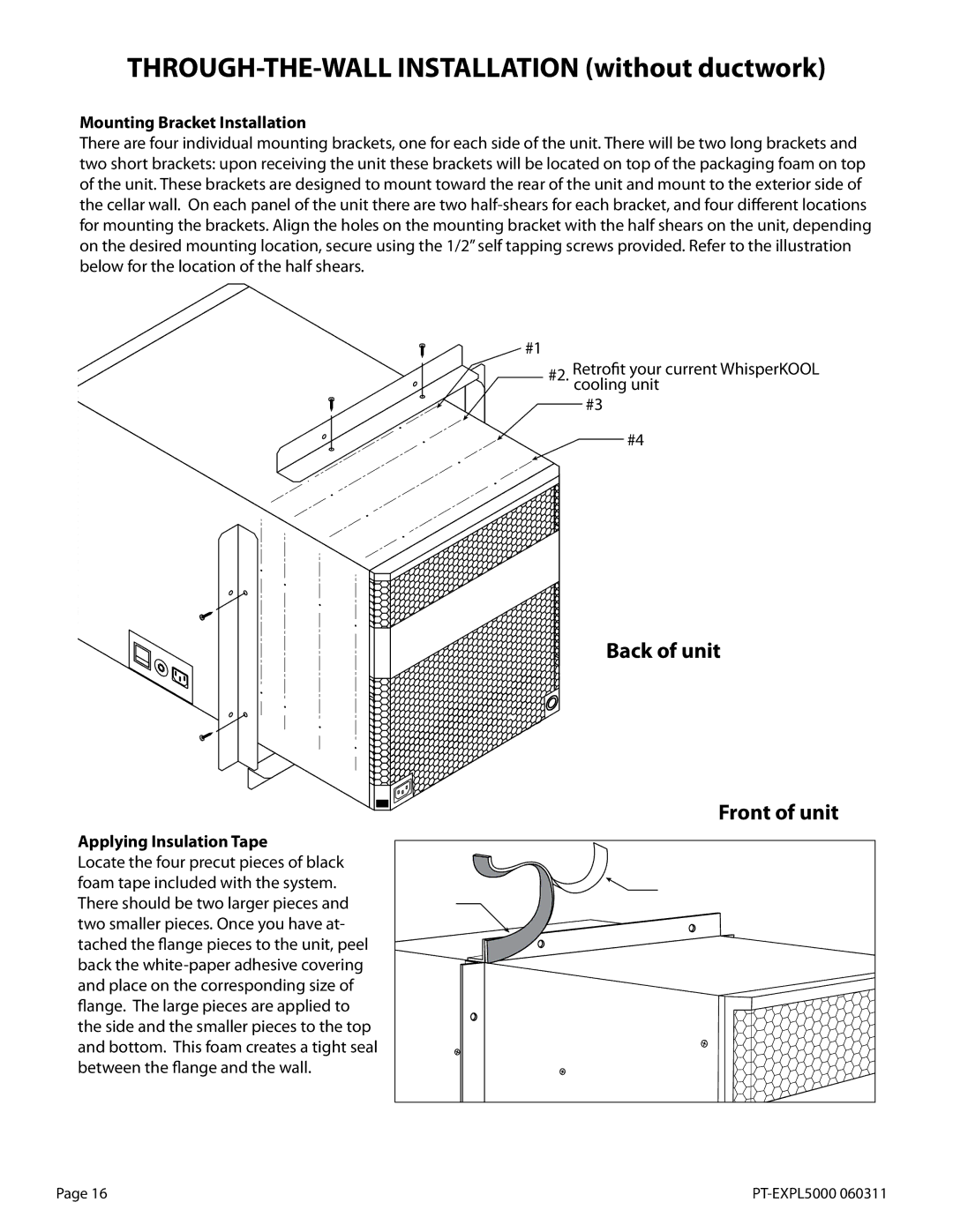 WhisperKool 5000TIR owner manual Mounting Bracket Installation, Applying Insulation Tape 