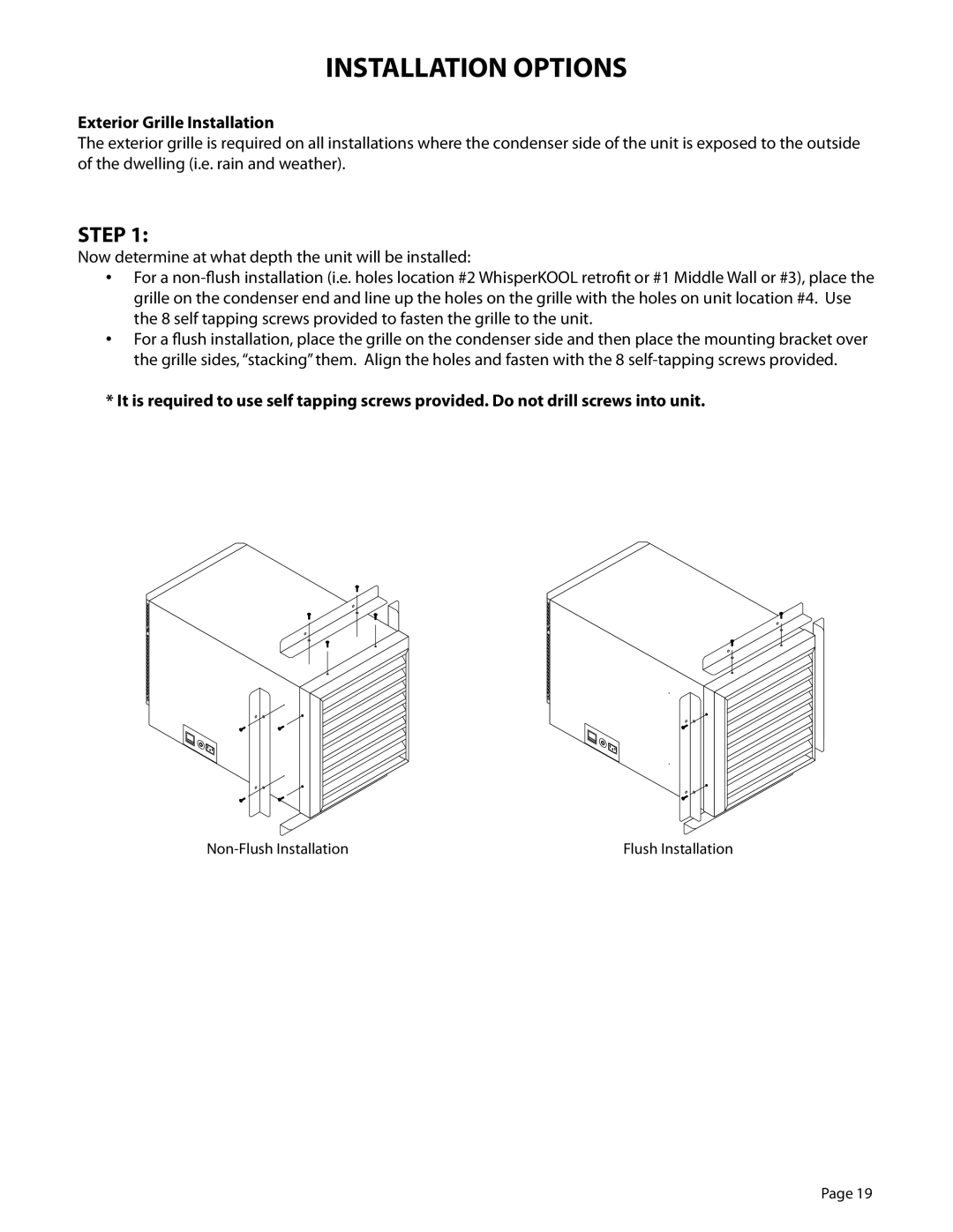 WhisperKool 5000TIR owner manual Installation Options, Exterior Grille Installation 