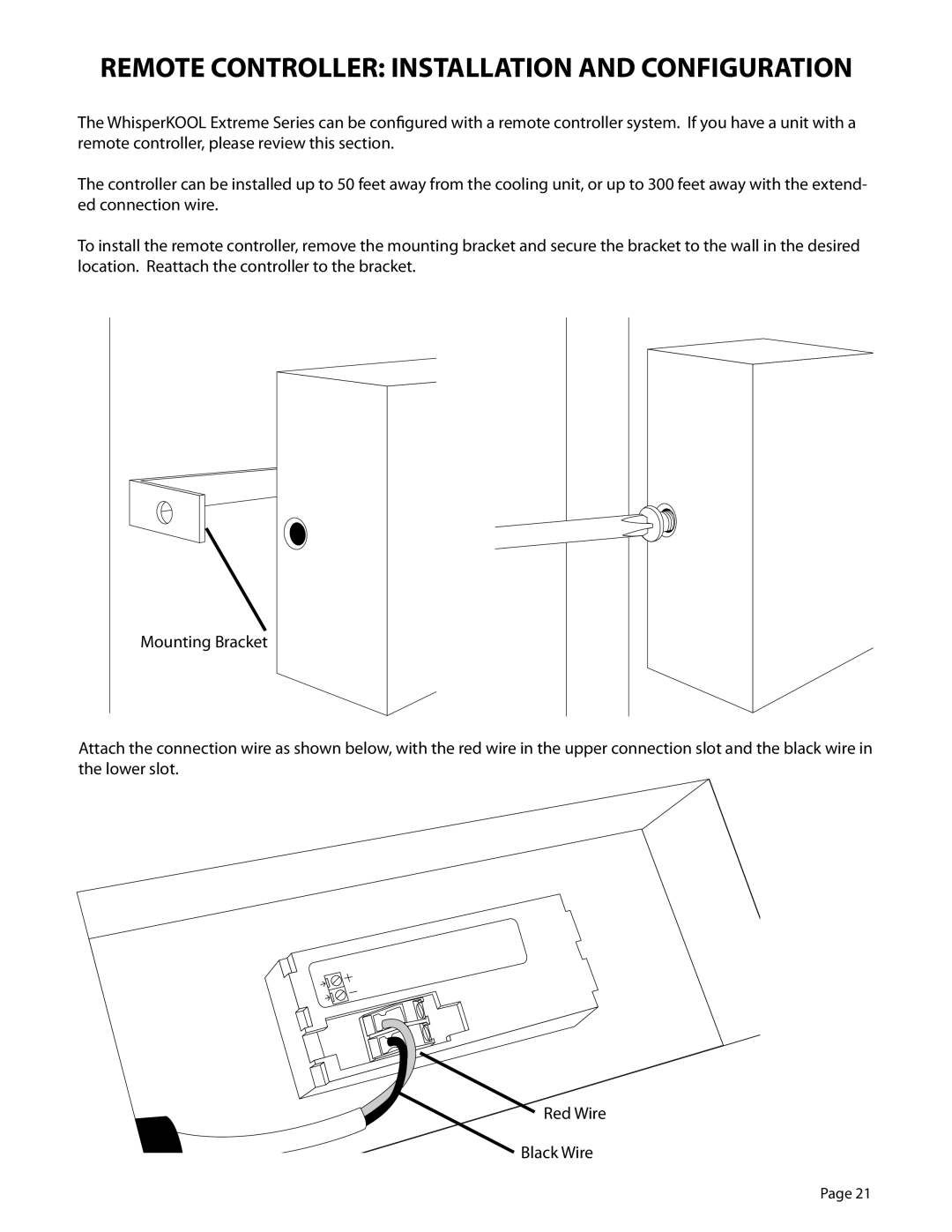 WhisperKool 5000TIR owner manual Remote Controller Installation and Configuration 