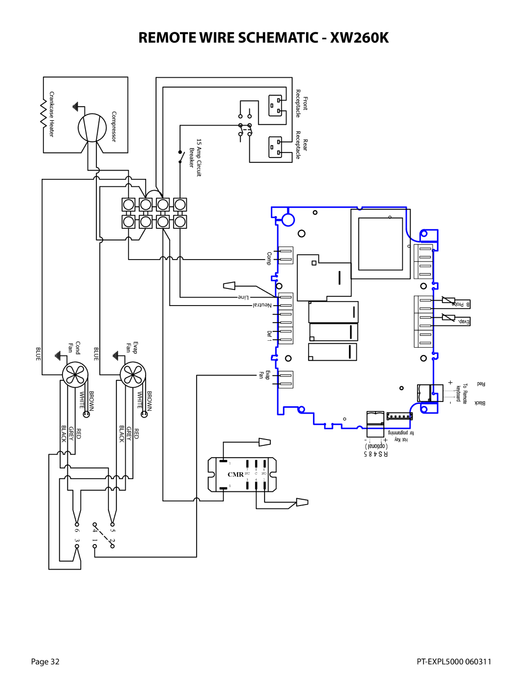 WhisperKool 5000TIR owner manual Remote Wire Schematic XW260K 