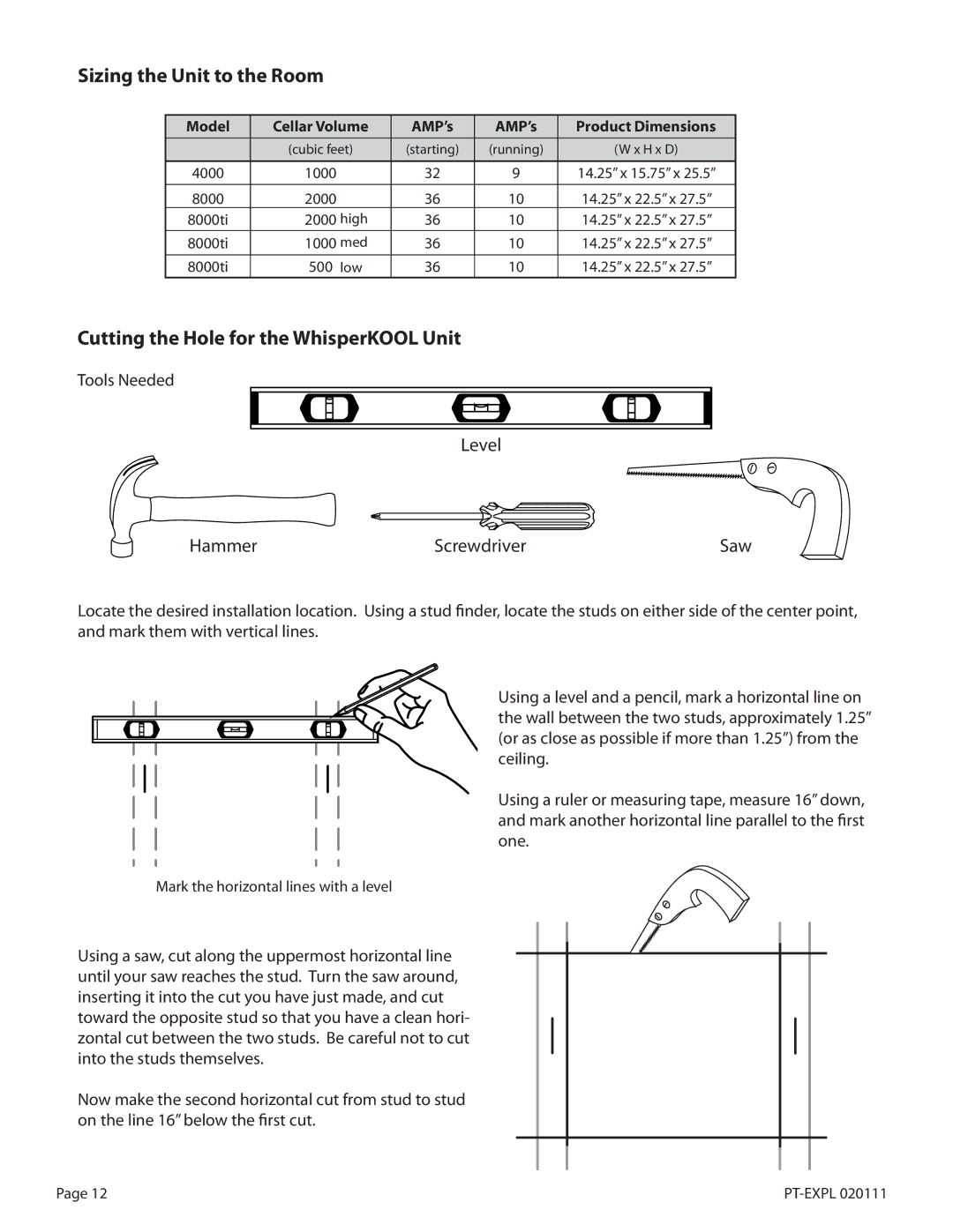 WhisperKool PLATINUM 4000, PLATINUM 8000 owner manual Sizing the Unit to the Room 