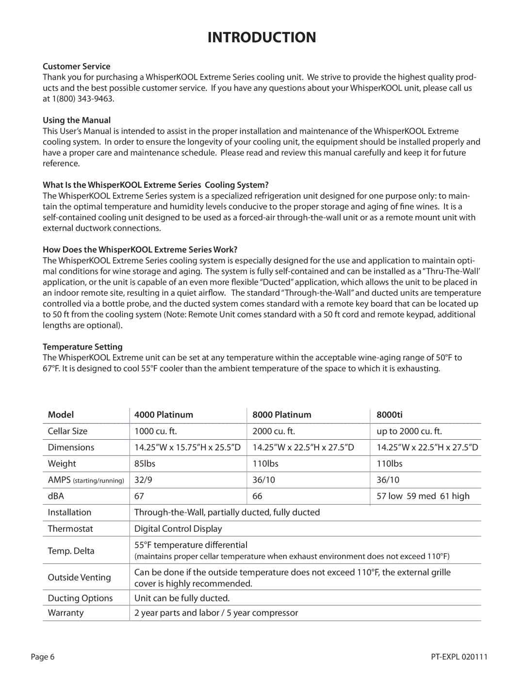 WhisperKool PLATINUM 4000, PLATINUM 8000 owner manual Introduction, Model Platinum 8000ti 