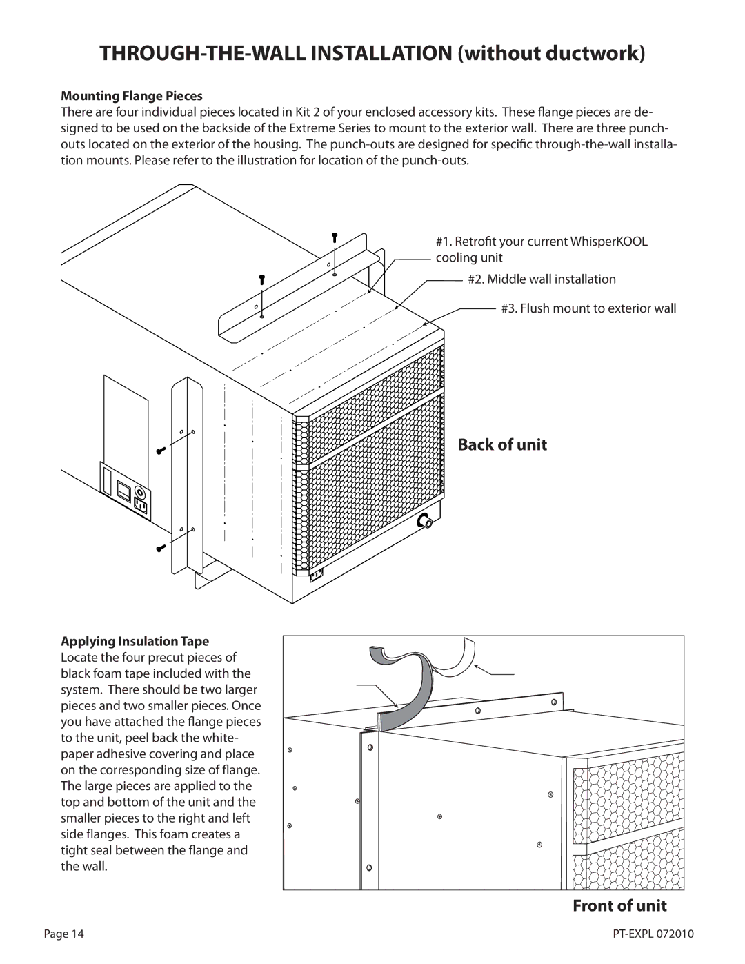 WhisperKool 4000, PT-EXPL, EXTREME SERIES, 8000 manual THROUGH-THE-WALL Installation without ductwork, Mounting Flange Pieces 