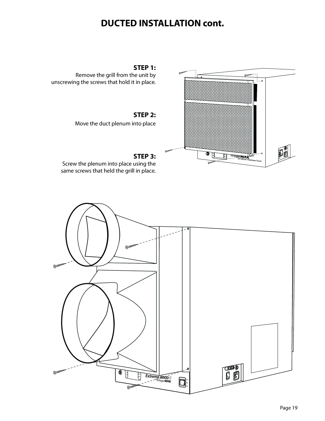 WhisperKool 4000, PT-EXPL, EXTREME SERIES, 8000ti manual Ducted Installation 