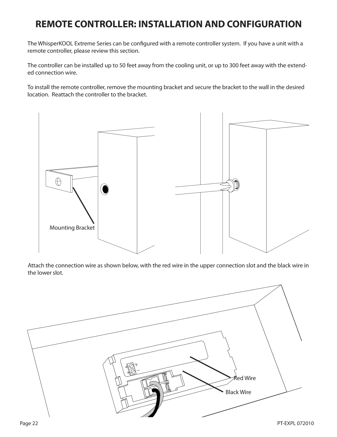 WhisperKool PT-EXPL, EXTREME SERIES, 8000ti, 4000 manual Remote Controller Installation and Configuration 