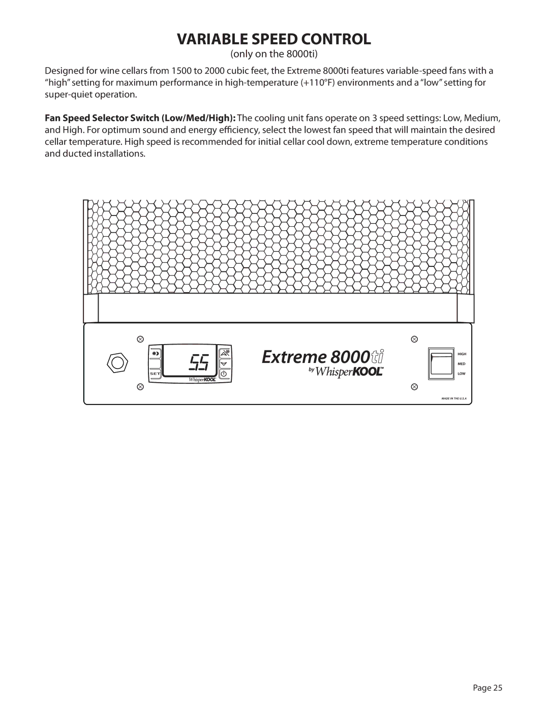 WhisperKool PT-EXPL, EXTREME SERIES, 4000 manual Variable Speed Control, Only on the 8000ti 