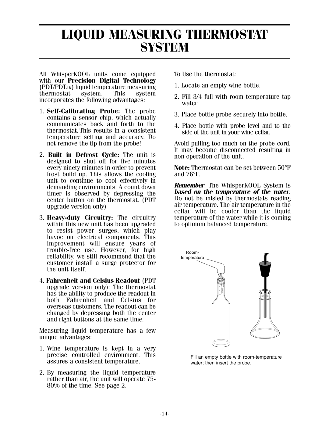 WhisperKool XLT, 17-1103 owner manual Liquid Measuring Thermostat System 