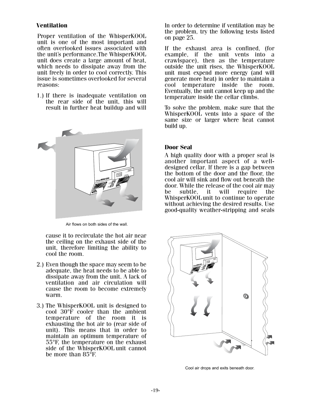 WhisperKool 17-1103, XLT owner manual Ventilation, Door Seal 