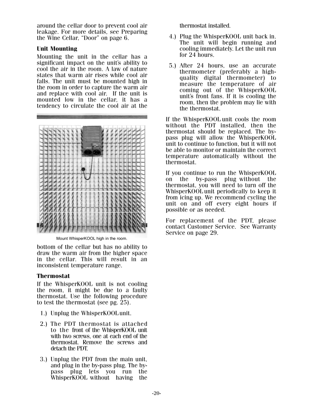 WhisperKool XLT, 17-1103 owner manual Unit Mounting, Thermostat 