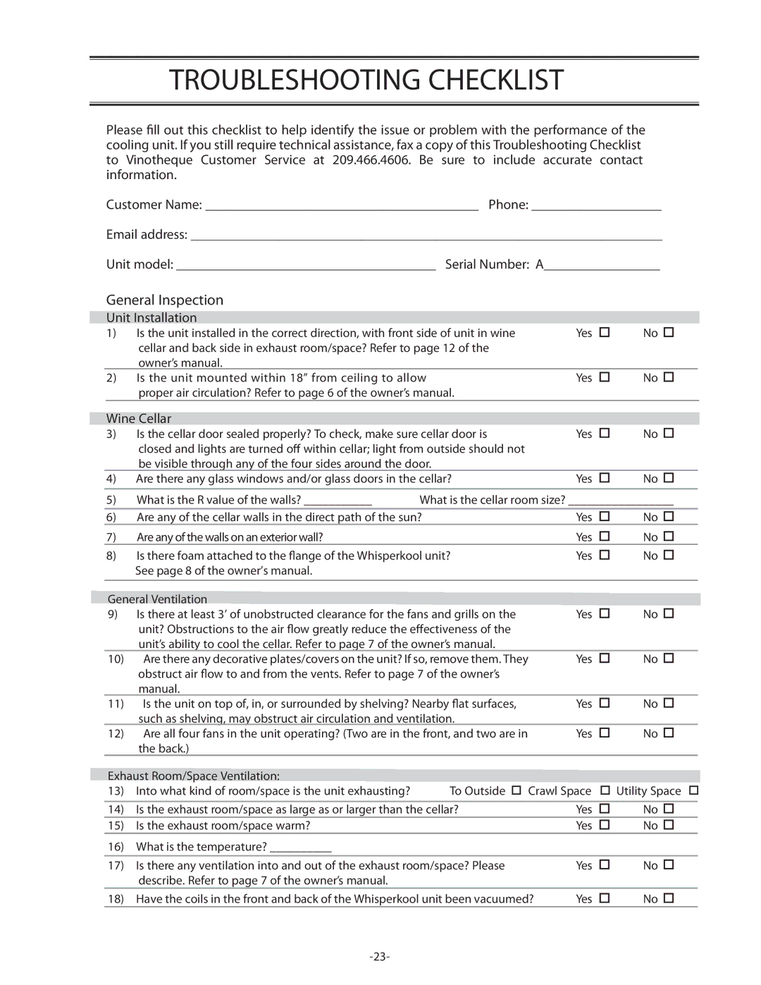 WhisperKool 17-1103, XLT owner manual Troubleshooting Checklist 