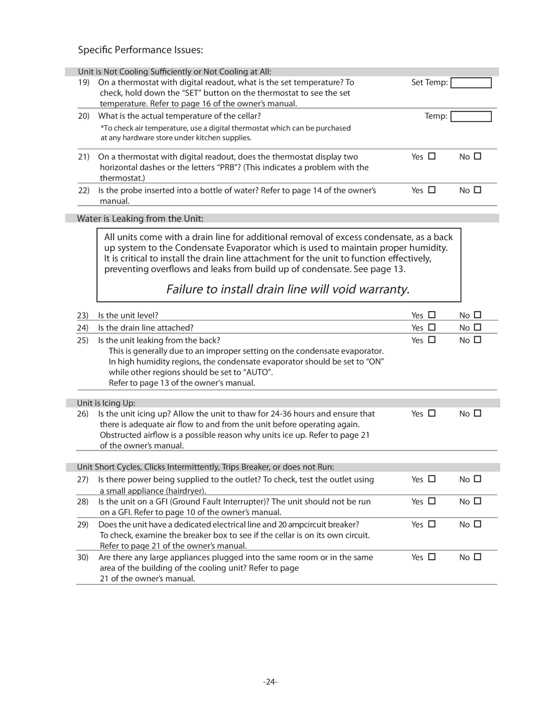 WhisperKool XLT, 17-1103 owner manual Failure to install drain line will void warranty 