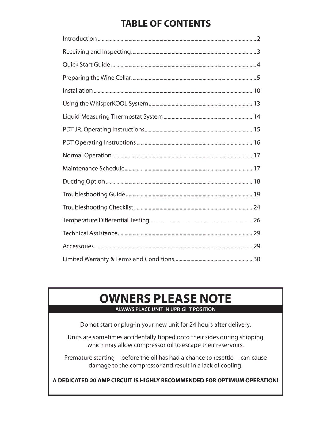 WhisperKool XLT 1600, XLT 8000, XLT 3000, XLT 4200, XLT 6000 owner manual Owners Please Note, Table of Contents 