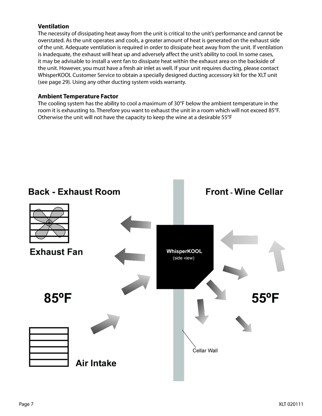 WhisperKool XLT 6000, XLT 8000, XLT 3000, XLT 4200, XLT 1600 owner manual Ventilation, Ambient Temperature Factor 