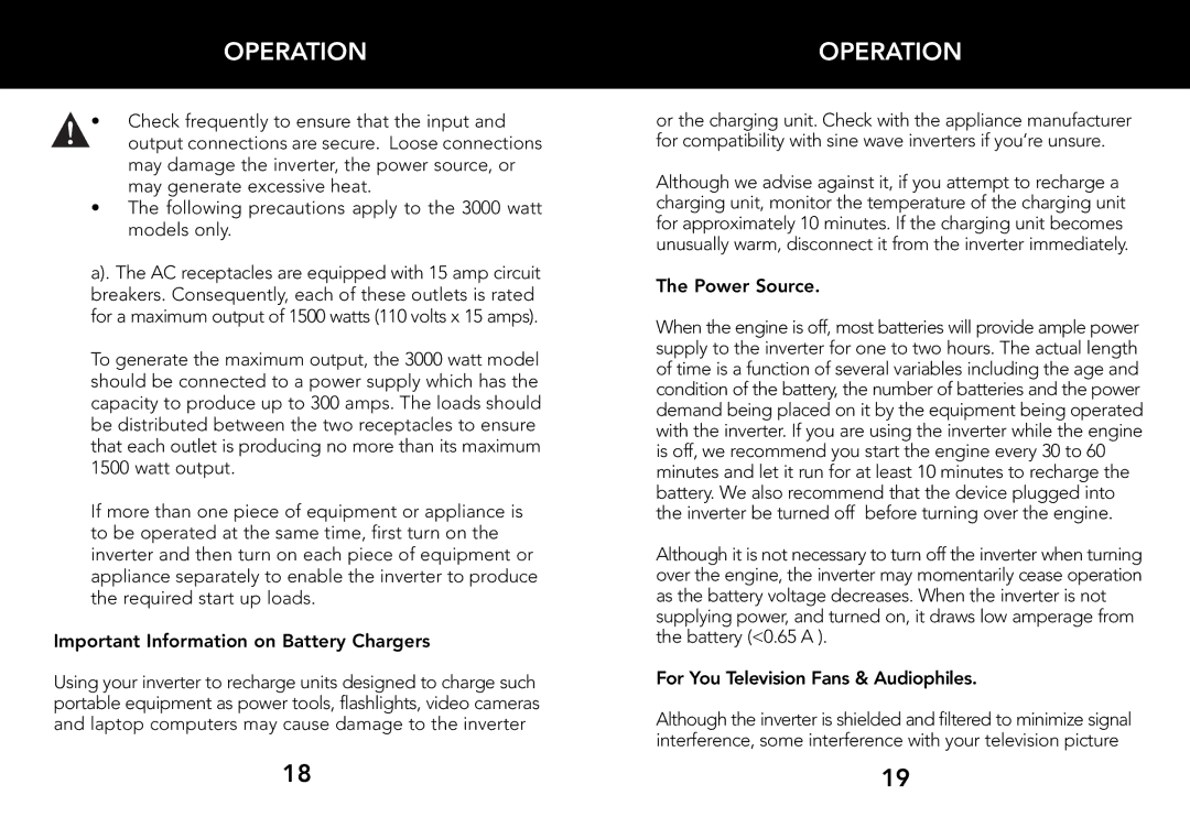 Whistler 1200 WATT Important Information on Battery Chargers, Power Source, For You Television Fans & Audiophiles 