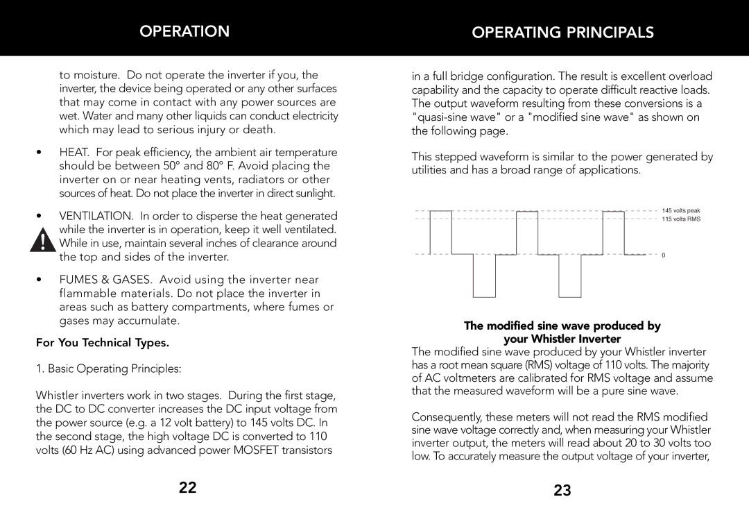 Whistler 3000 WATT Operating Principals, For You Technical Types, Modified sine wave produced by Your Whistler Inverter 