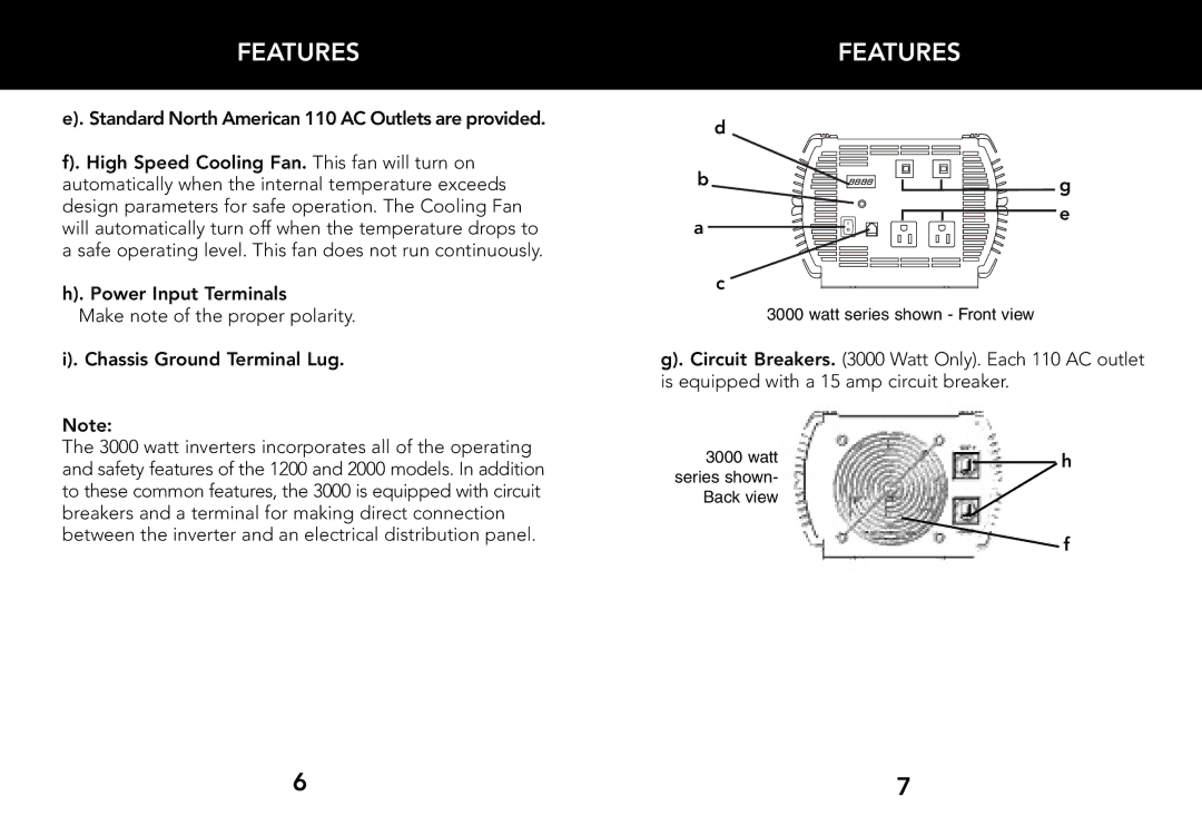 Whistler 1200 WATT, 2000 WATT, 3000 WATT owner manual Standard North American 110 AC Outlets are provided 