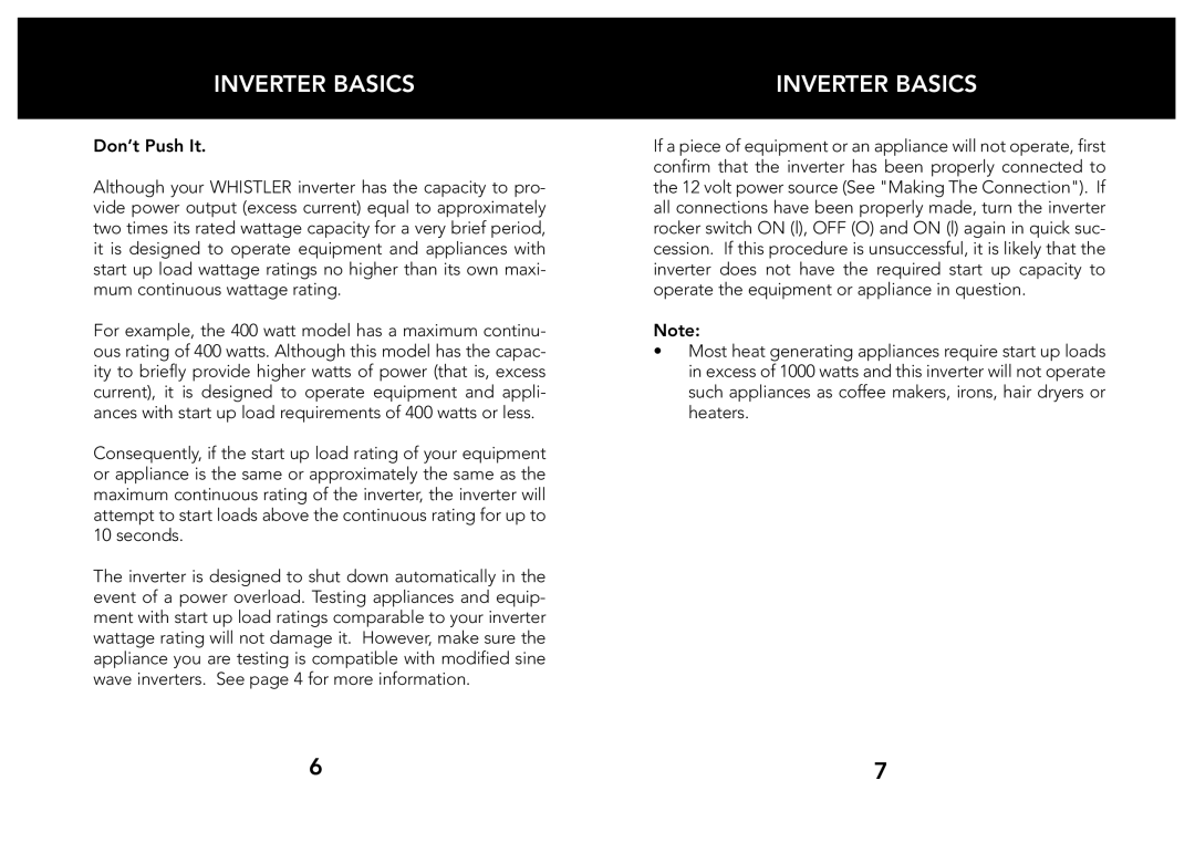 Whistler 200/400 WATT owner manual Inverter Basics 