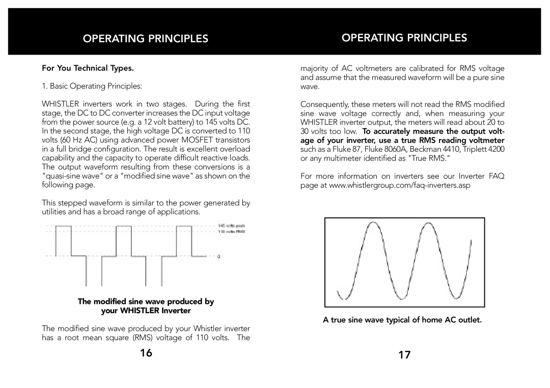 Whistler 205563 For You Technical Types Basic Operating Principles, True sine wave typical of home AC outlet 