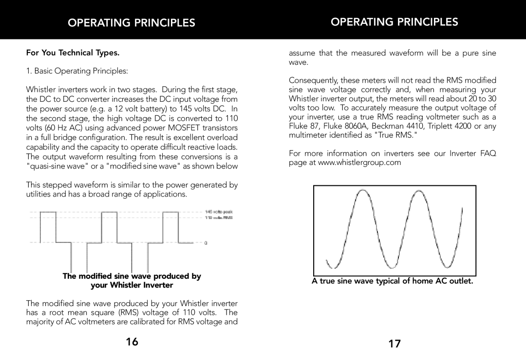 Whistler 800 WATT POWER INVERTER owner manual For You Technical Types Basic Operating Principles 