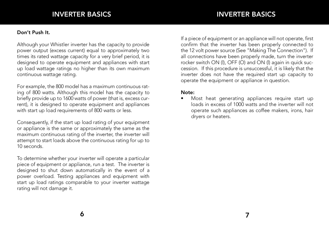 Whistler 800 WATT POWER INVERTER owner manual Inverter Basics 