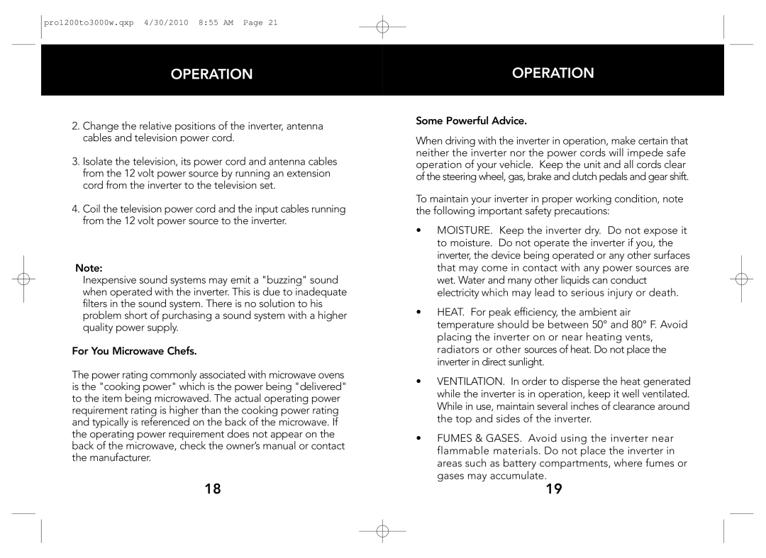 Whistler PRO-2500W, PRO-3000W, PRO-1600W, PRO-1200W, PRO-2000W owner manual Some Powerful Advice 