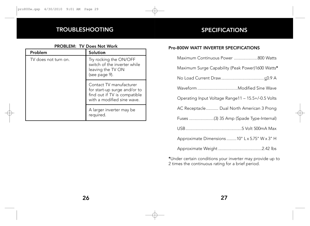 Whistler PRO-800W owner manual Specifications 