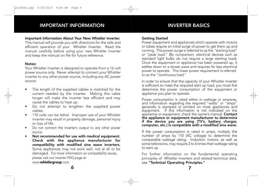 Whistler PRO-800W owner manual Important Information, Inverter Basics 