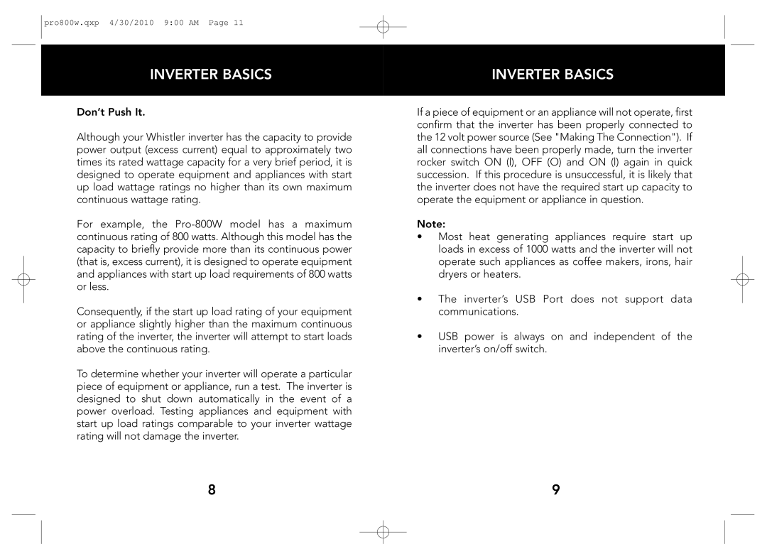 Whistler PRO-800W owner manual Inverter Basics 