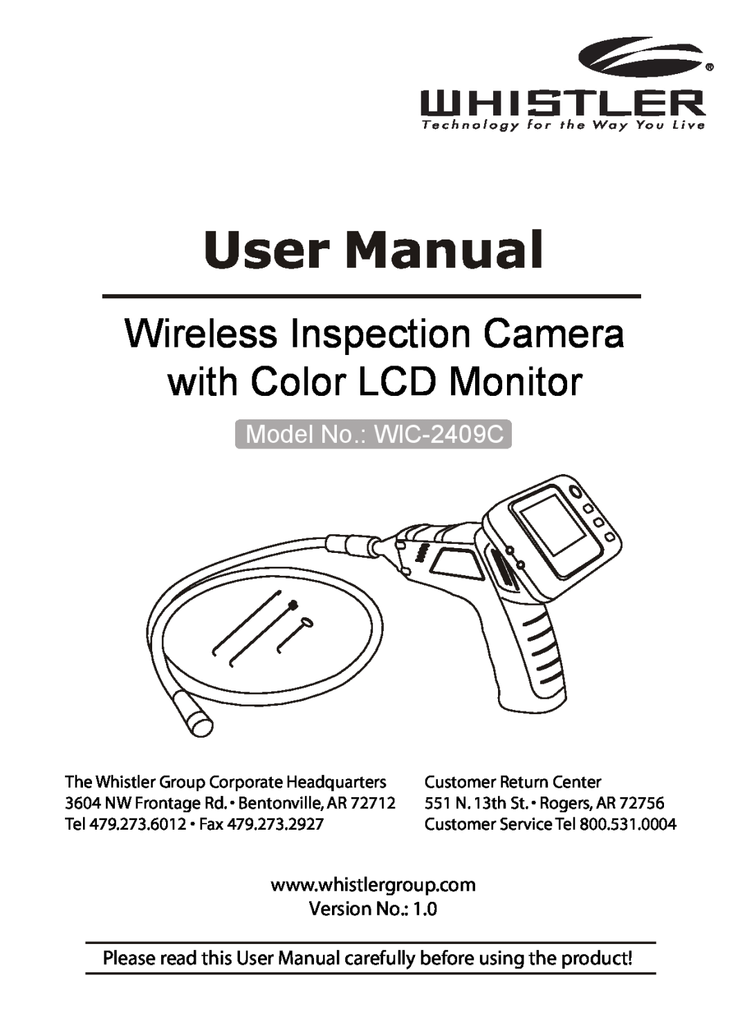 Whistler user manual Wireless Inspection Camera with Color LCD Monitor, Model No. WIC-2409C 