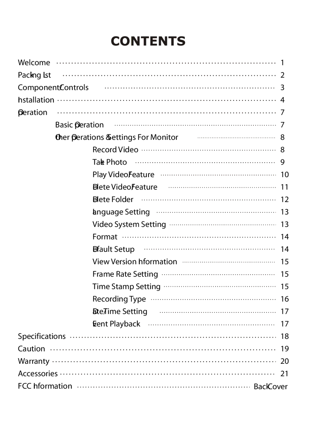 Whistler WIC-3509P user manual Back Cover 