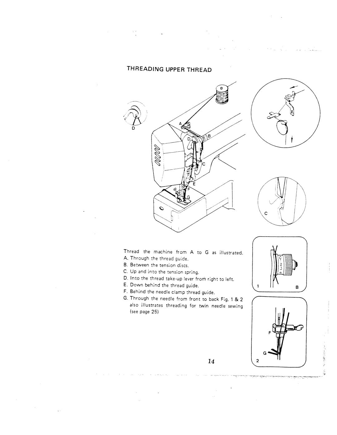 White 1000 instruction manual Threading, Upper, Down behnd 