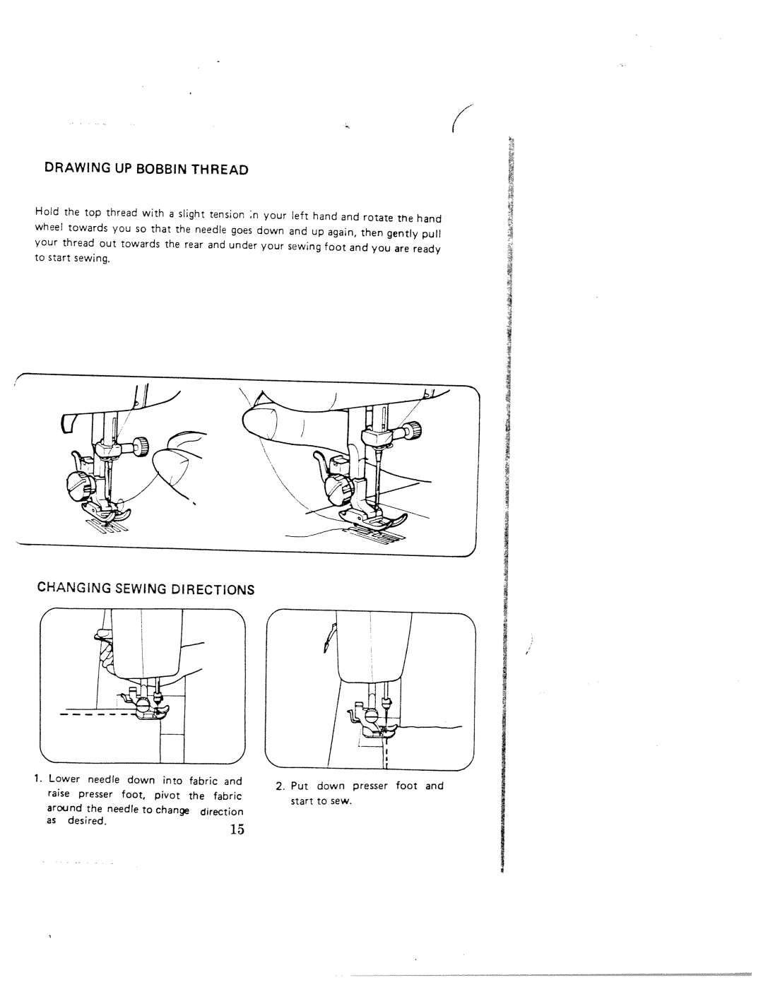 White 1000 instruction manual Changing, Directions, Drawing Bobbin, Rotate, Sewing 