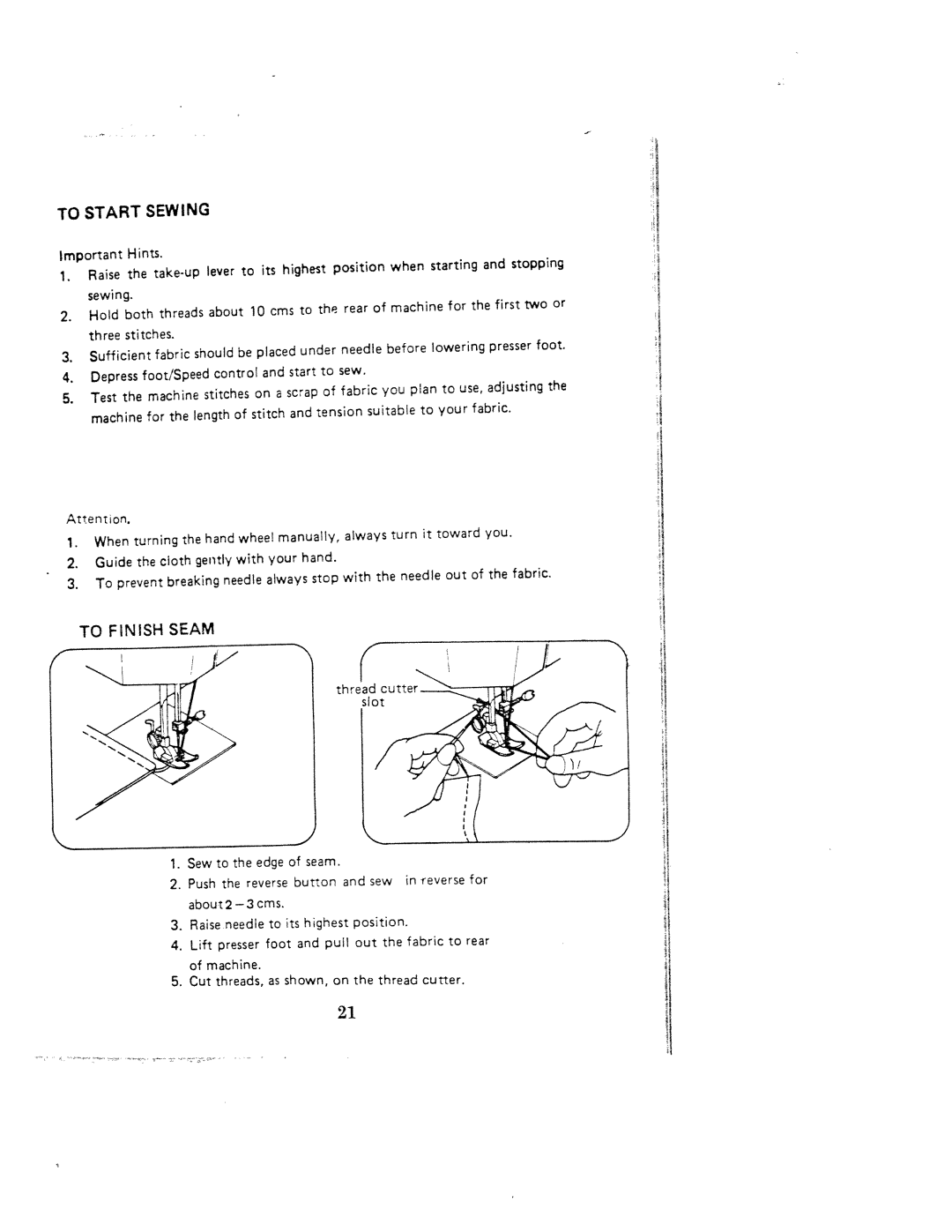 White 1000 instruction manual Start, Finish, Seam 