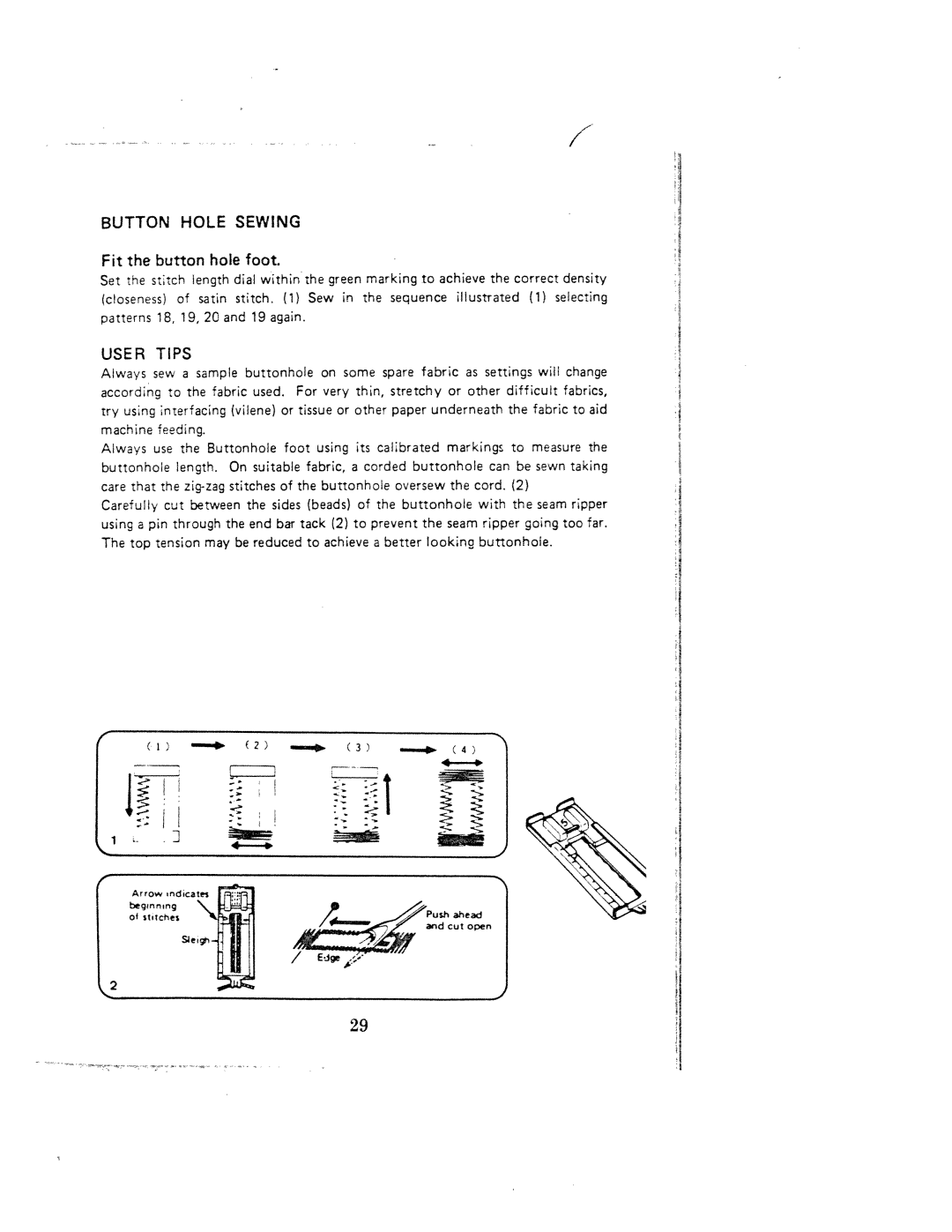 White 1000 instruction manual Button Hole Sewing, User Tips 