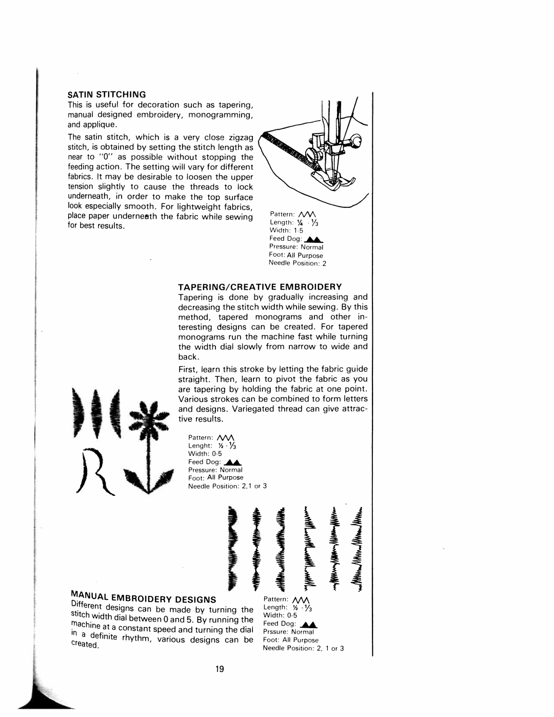 White 1240 manual Satin Stitching, For best results 