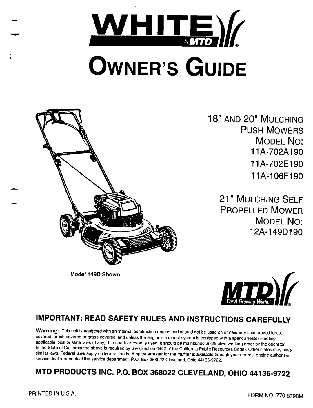 White 11A-702A190, 12A-149D190, 11A-702E190, 11A-106F190 manual 