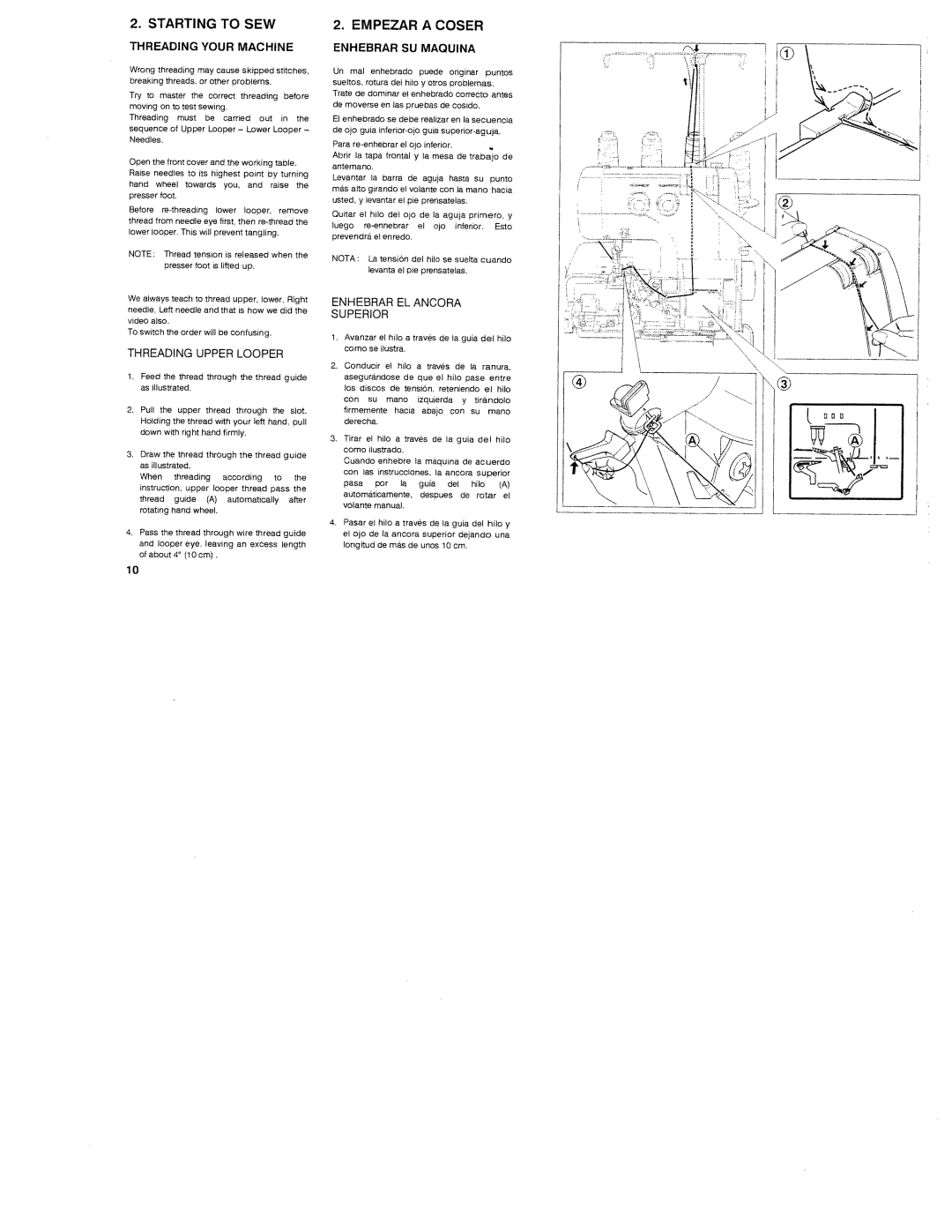 White 1300DE instruction manual Threading Upper Looper, Empezar a Coser Enhebrar SU Maquina, Superior 