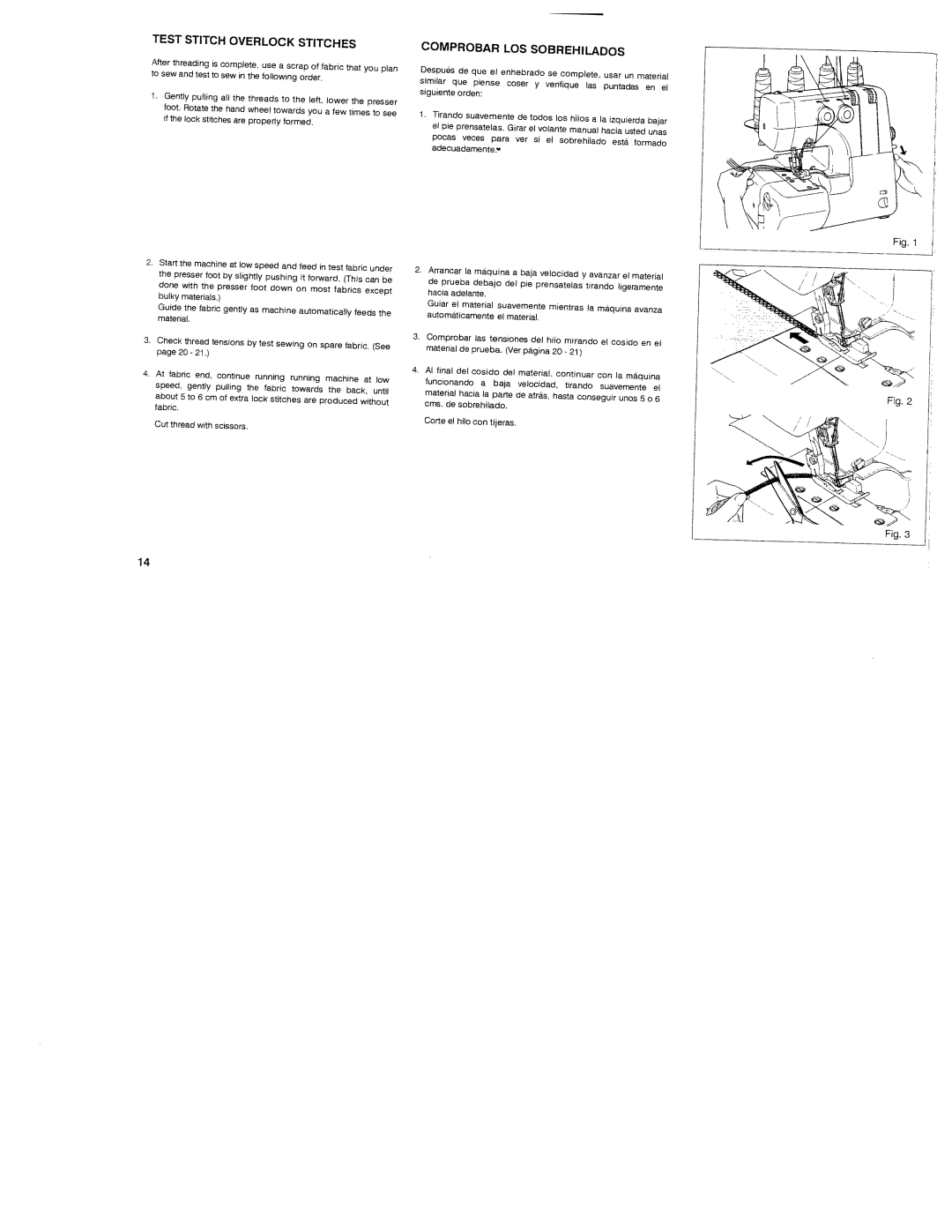 White 1300DE instruction manual Comprobar, Sobrehilados, Test Stitch Over Lock Stitches, Los 