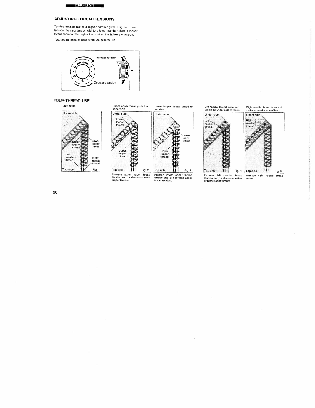 White 1300DE instruction manual Adjusting Thread Tensions, Four-Thread Use, 9jpsrde, Uppe 