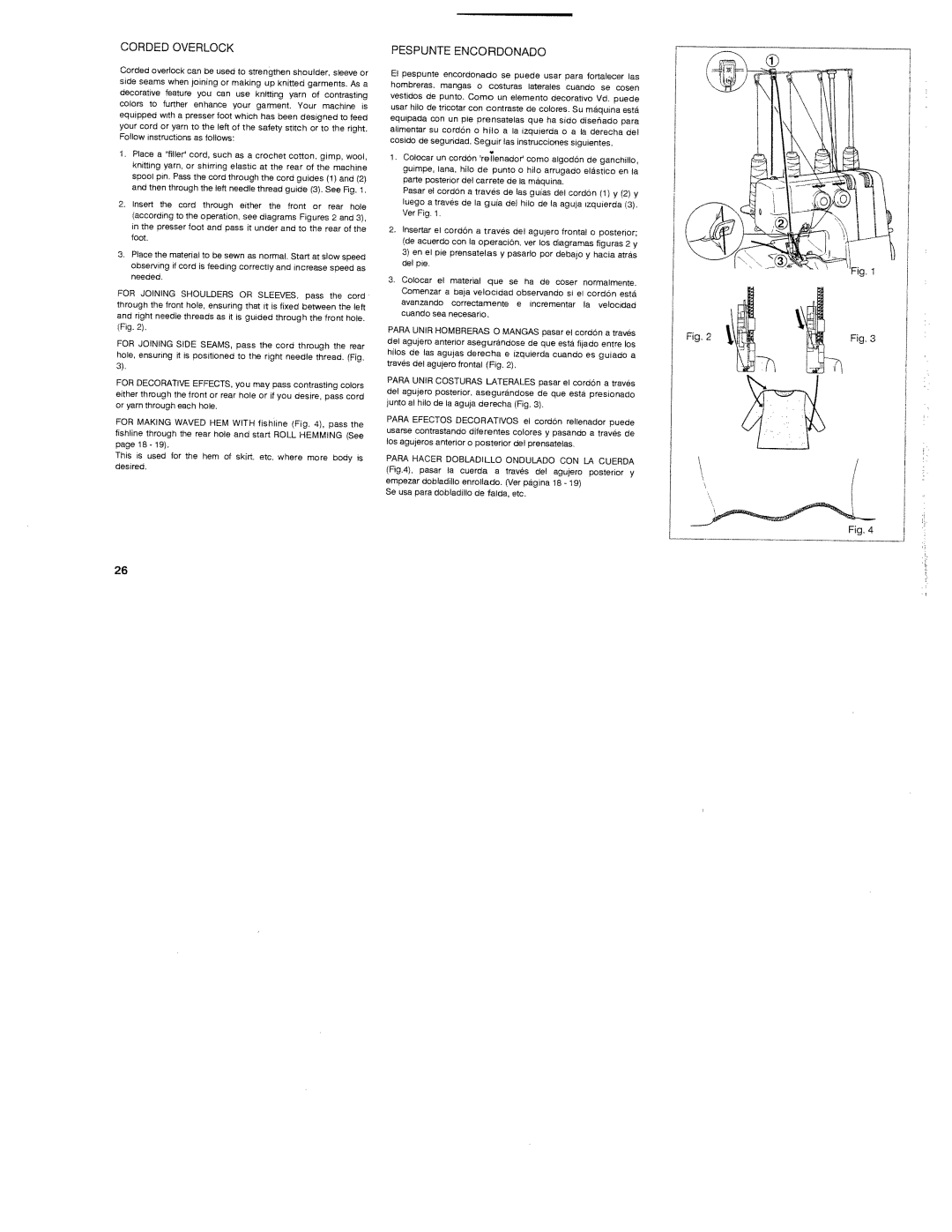 White 1300DE instruction manual Corded Overlock, Otto, Pespunte Encordonado, Pasa 