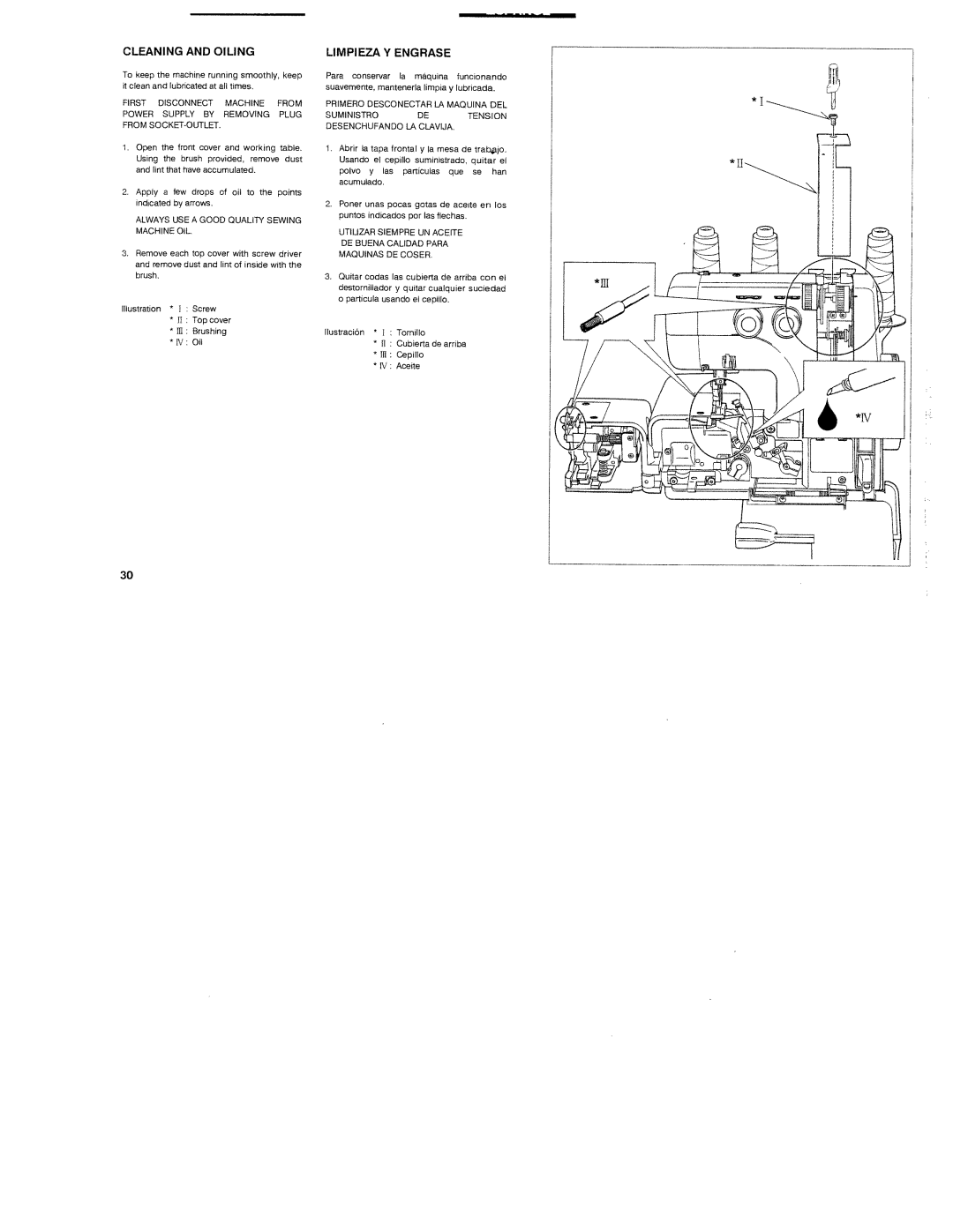 White 1300DE instruction manual Cleaning and Oiling, Limpieza V Engrase, It Cubierta be aruba 