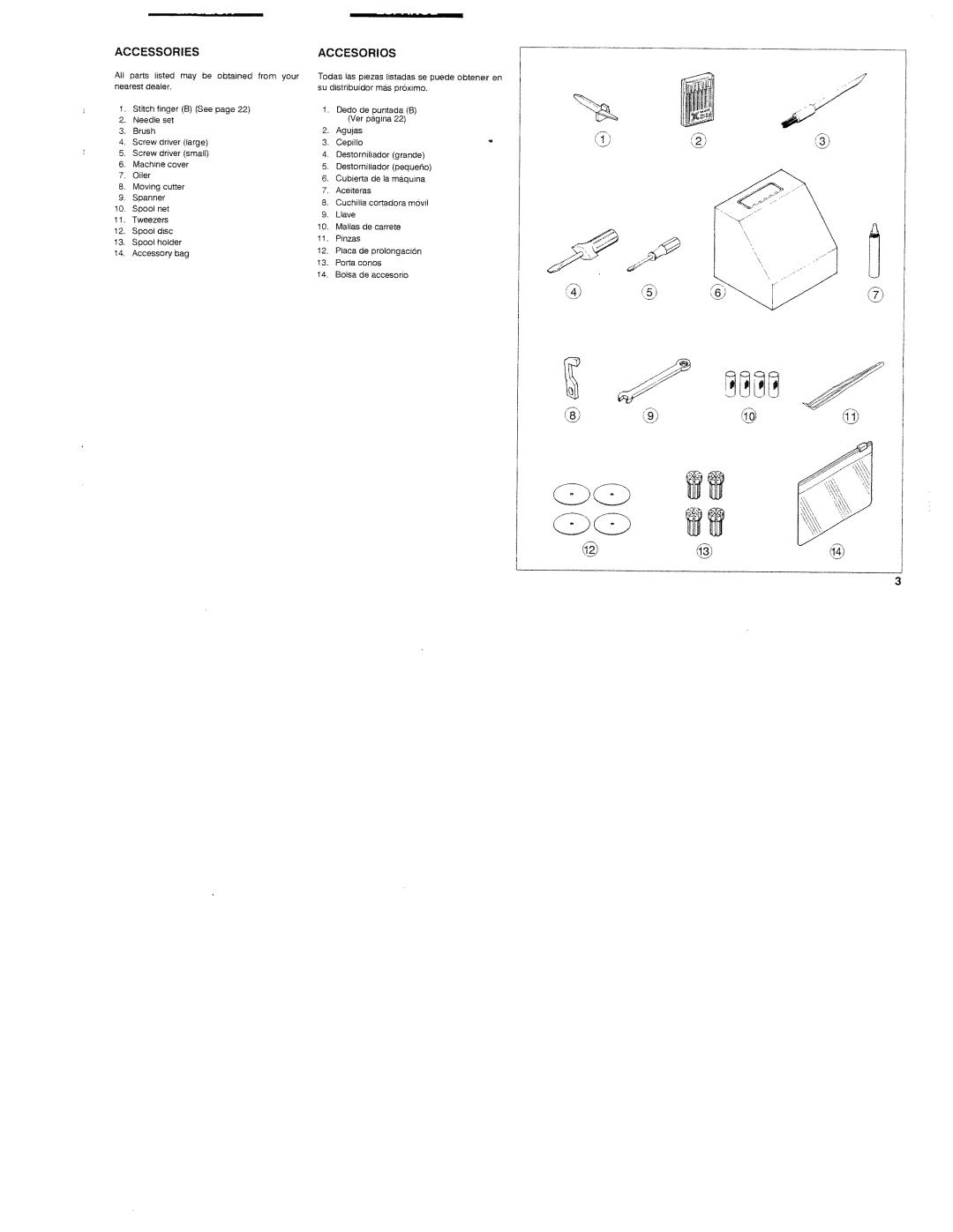 White 1300DE instruction manual Accessories Accesorios, Soanre 