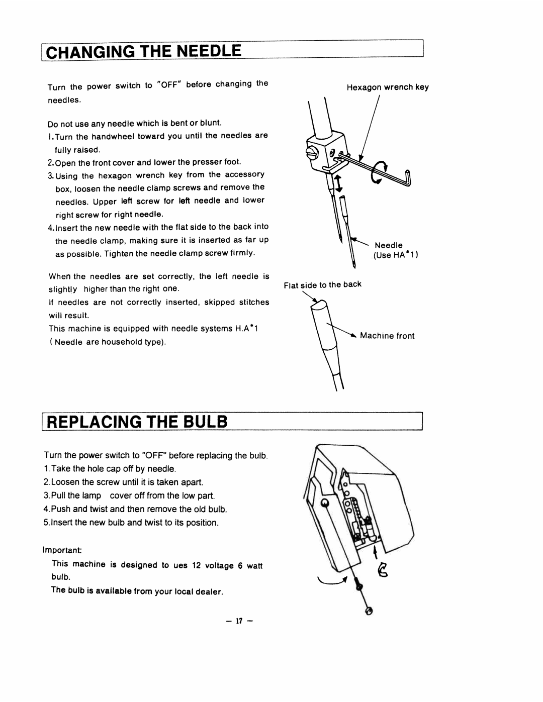 White 1500 Fully raised, If needles are not correctly inserted, skipped stitches, Needle are household type 