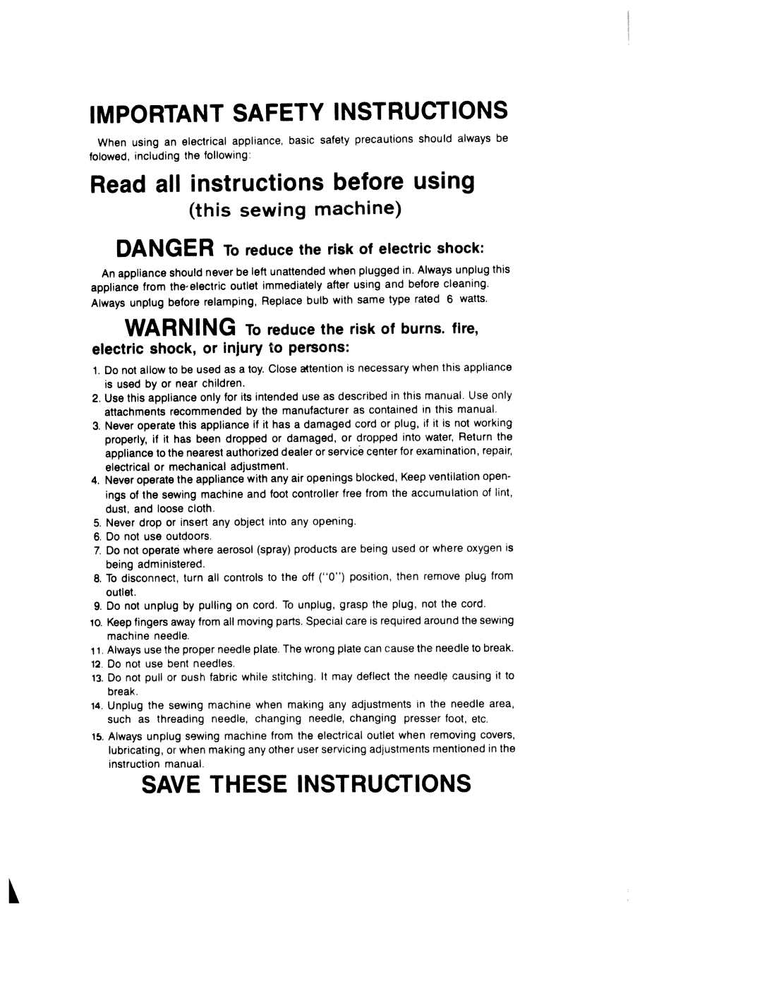 White 1500 instruction manual Safety Instructions 