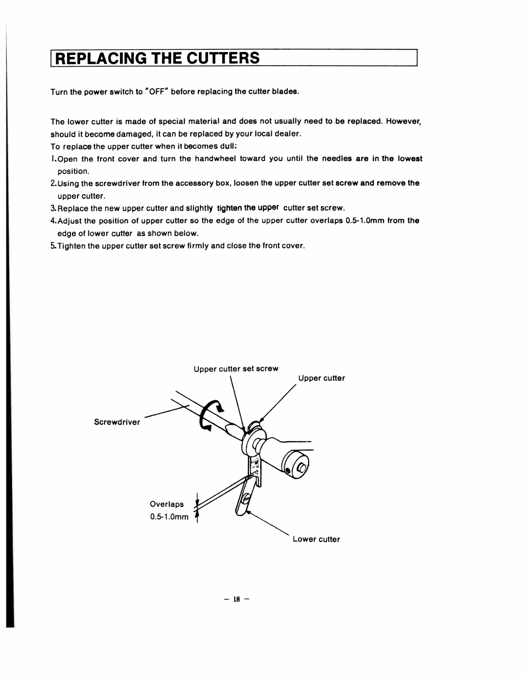 White 1500 instruction manual Replacingihe Cutters 