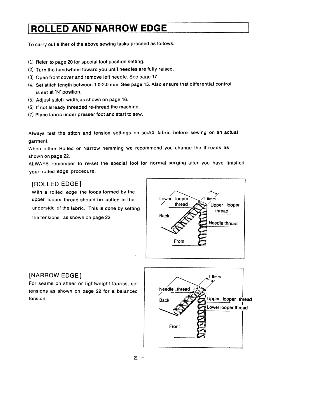 White 1500 instruction manual Rolled Narrow Edge 