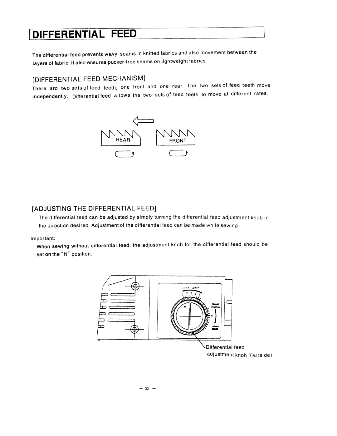 White 1500 instruction manual Differential Feed Mechanism, Adjusting the Differential Feed 