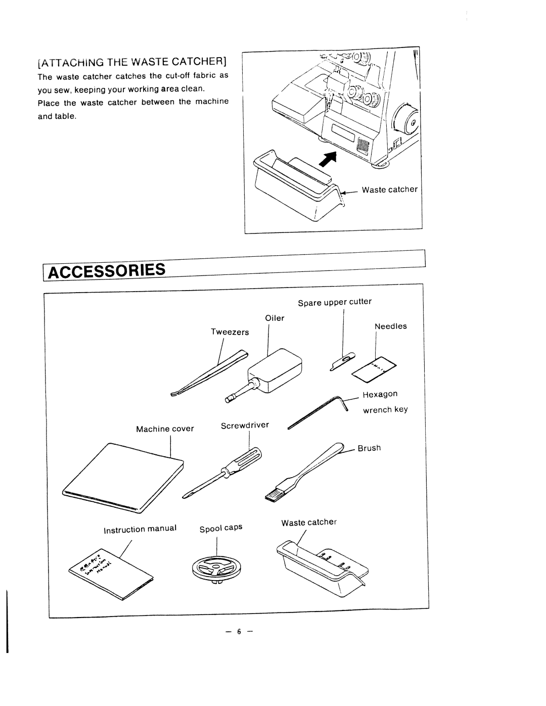 White 1500 instruction manual Catcher, Attaching Waste 