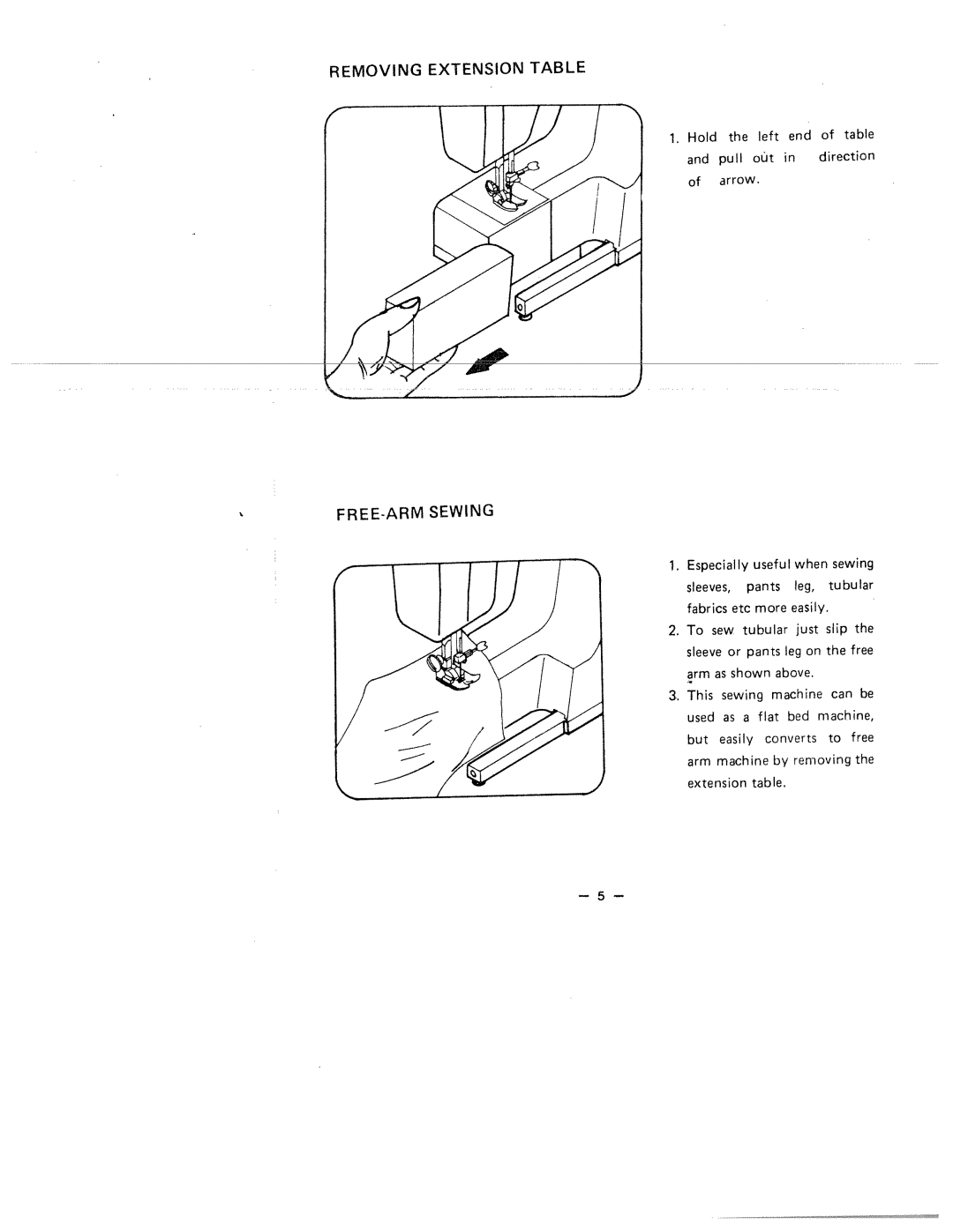 White 1515 manual Freearm Sewing, Removing Extension Table 