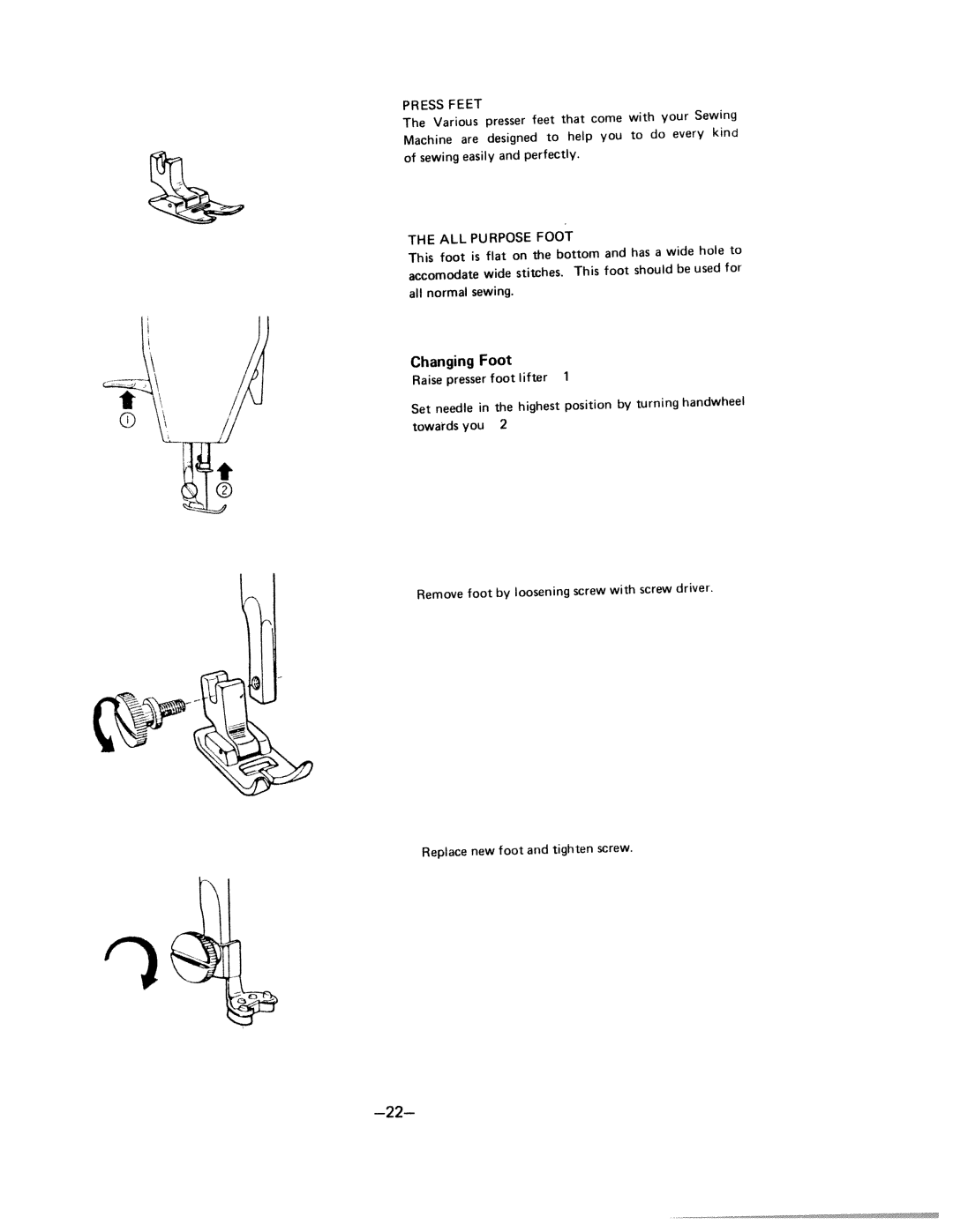 White 1570 manual Foot, Changing 